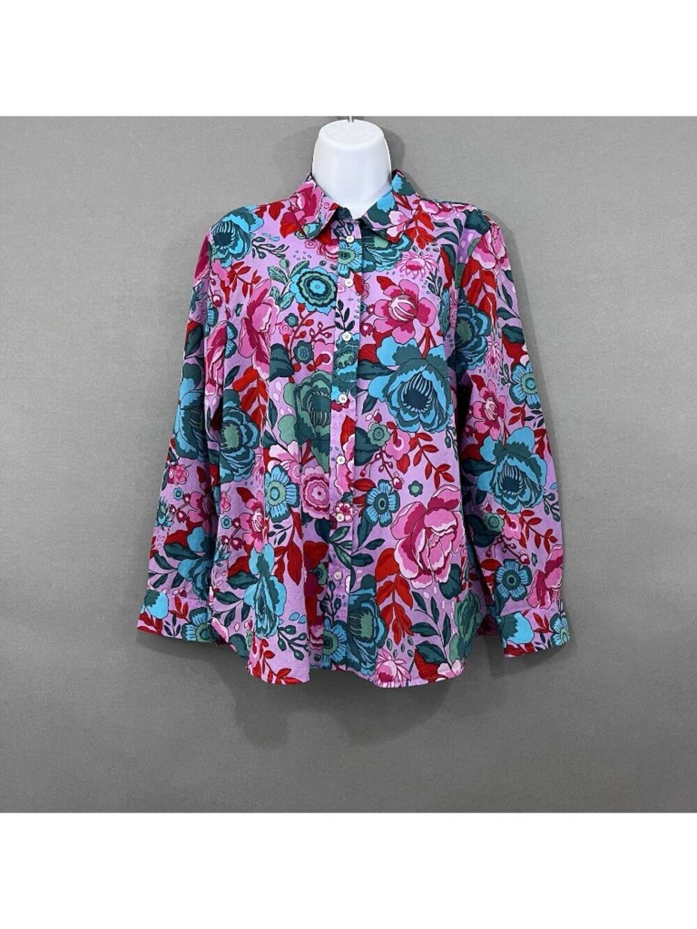Talbots Purple Floral Button Front Long Sleeve Shirt